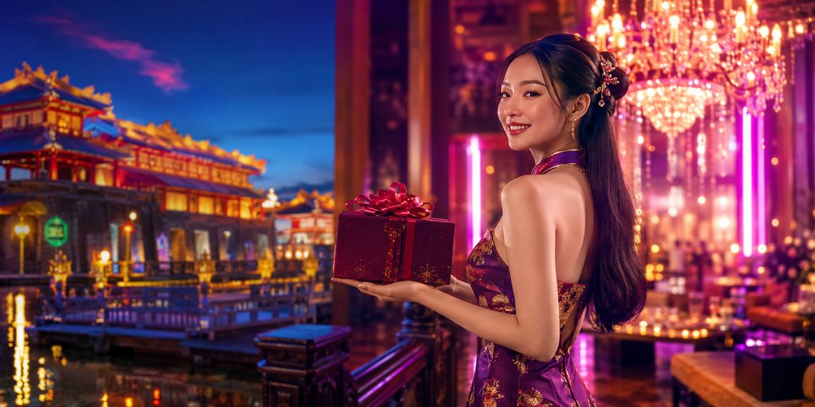 Ánh đèn neon về đêm tại Huế gợi lên không khí casino trực tuyến sôi động